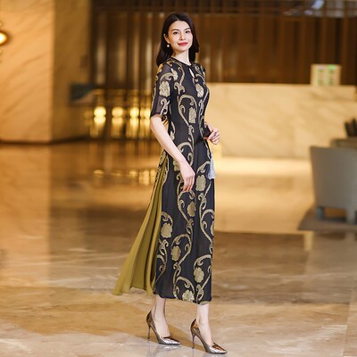 2025夏季穿搭连衣裙高级设计感时尚显瘦裙子女夏新款国风雪纺长裙