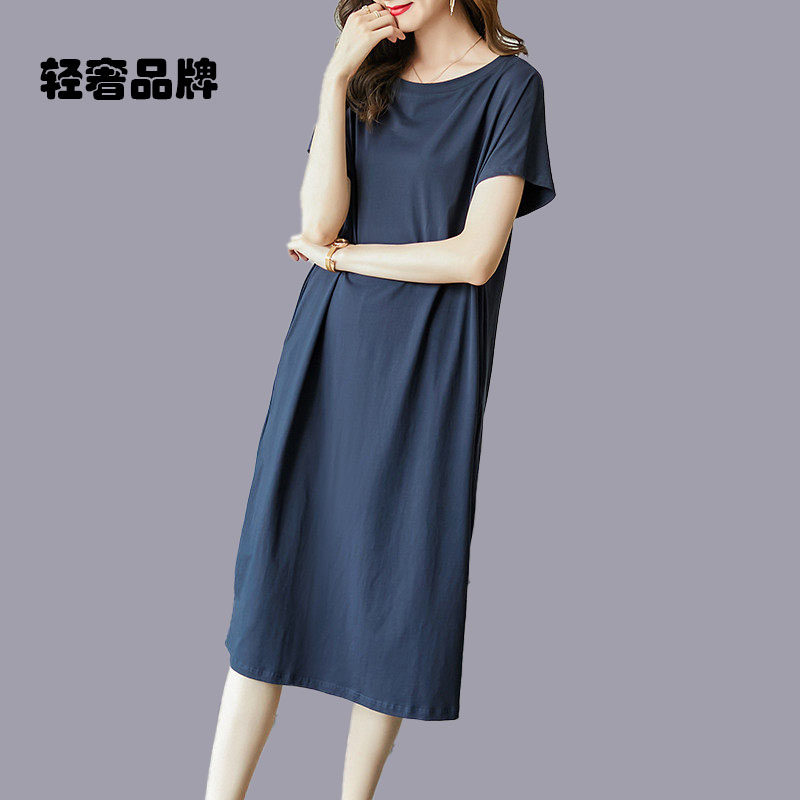 朗姿约定法式连衣裙女夏2026新款高端大码女装宽松直筒T恤裙子