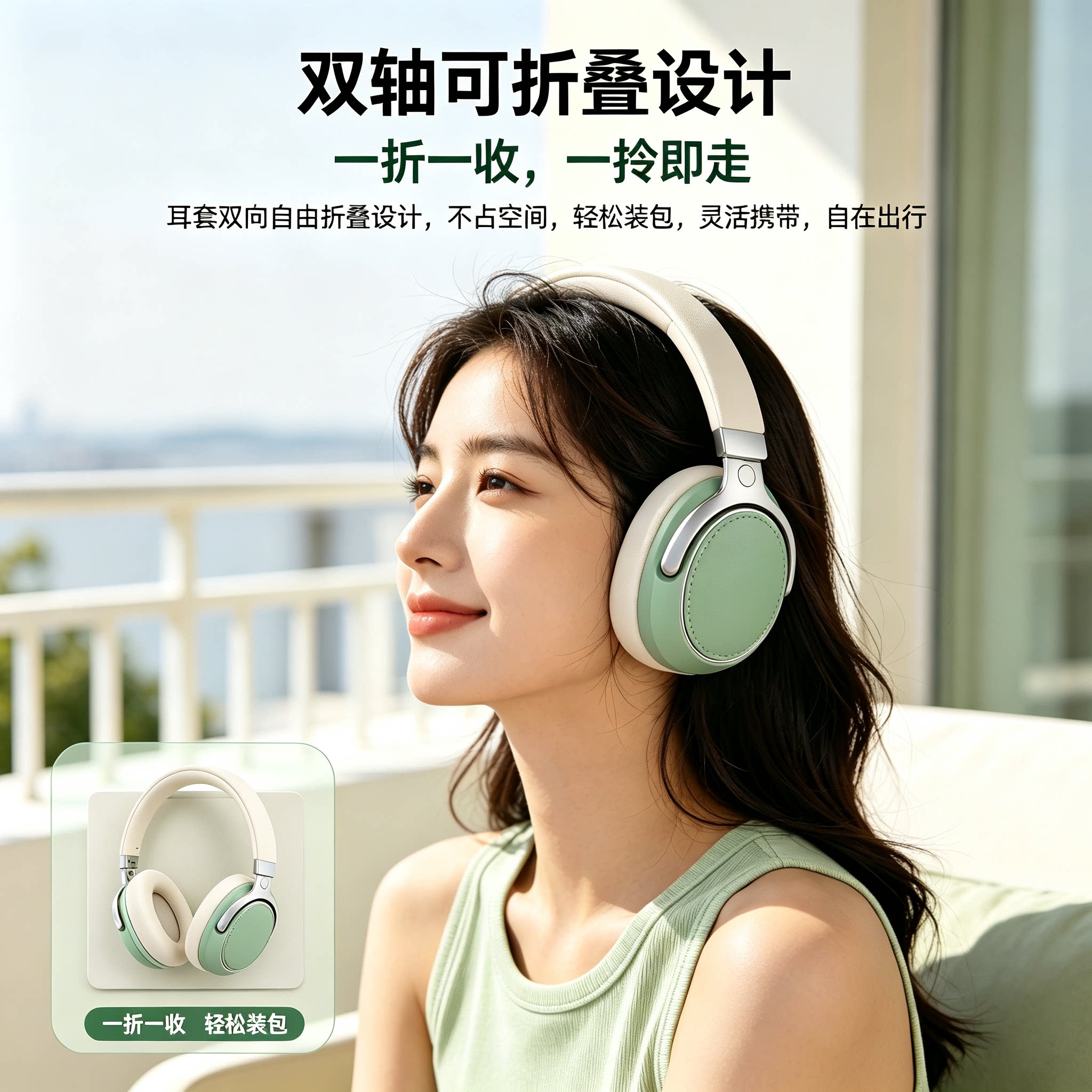 复古头戴式蓝牙耳机便携重低音炮anc主动降噪可折叠手机电脑耳机