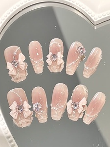 温Baby甜欲精灵蝴蝶结美甲粉高级轻奢公主粉钻爆闪穿戴甲片成品
