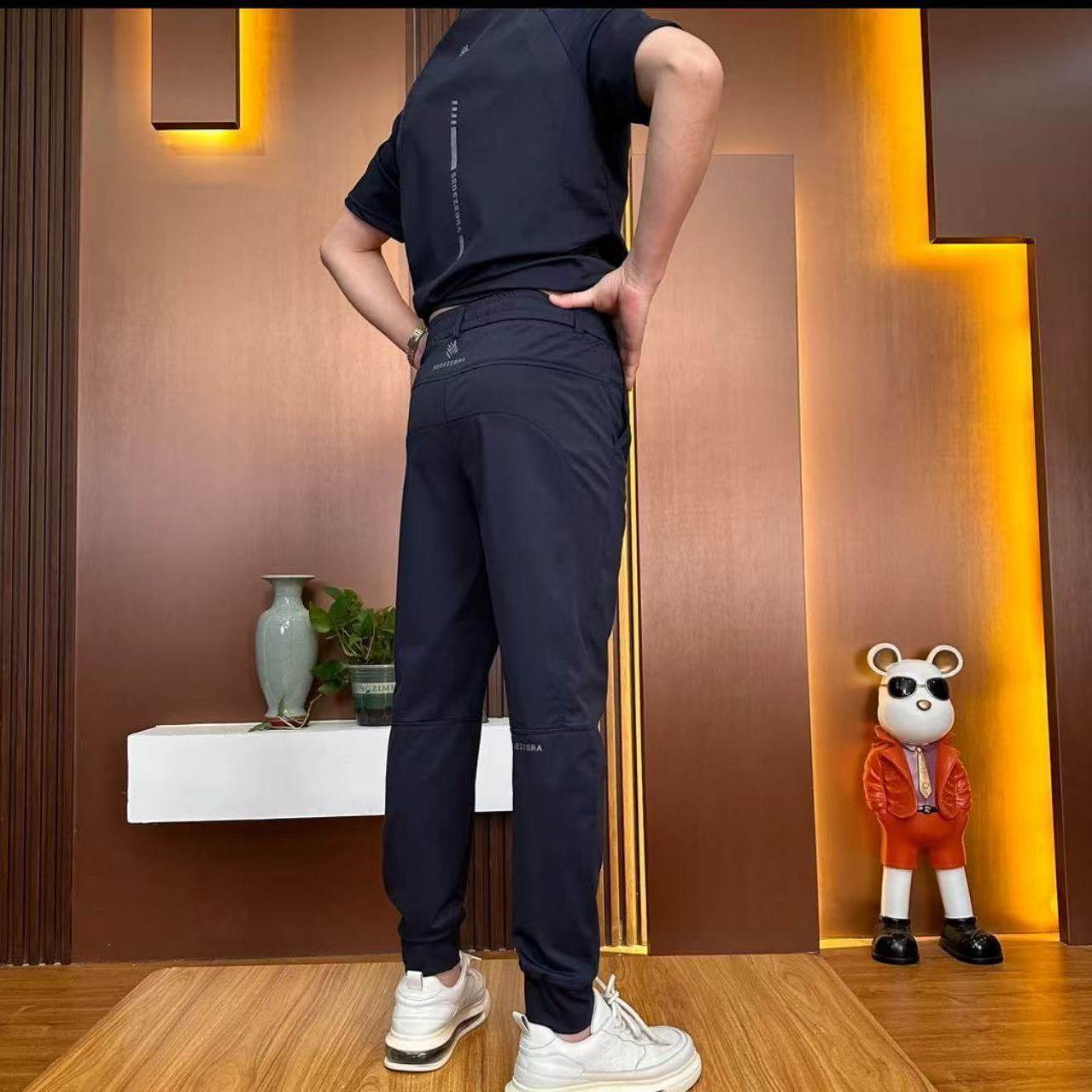 速干运动套装冰丝休闲长裤运动服夏季薄款套装男士短袖潮流两件套