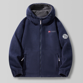 出口挪威 保暖抗寒秋冬士户外大码 加绒加厚连帽摇粒绒夹克外套