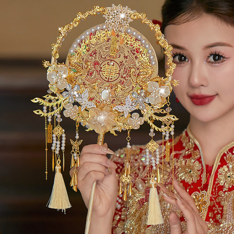 香槟色新娘团扇结婚秀禾扇子双面成品diy材料包高级感手持扇喜扇,家居饰品,工艺扇/团扇/喜扇/折扇,淘宝优惠券,粉丝福利购,淘宝优惠卷