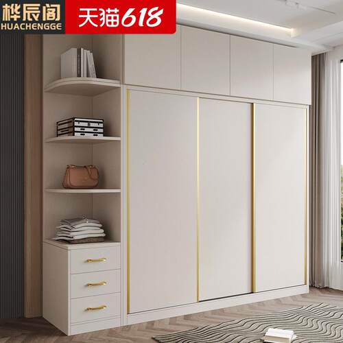 推拉门衣柜简易家用卧室出租房用组装实木质现代风儿童收源头工厂
