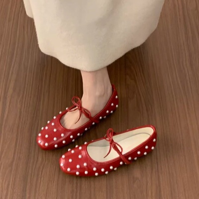 温柔蝴蝶结珍珠玛丽珍鞋晚晚单鞋