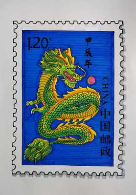 手绘邮票儿童画科幻画代画