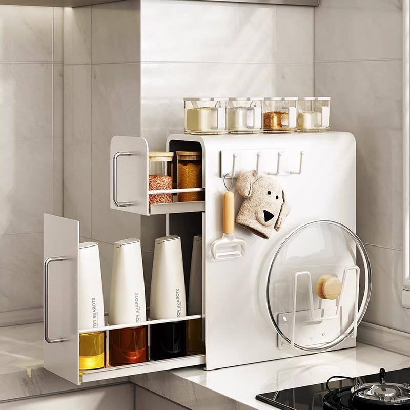 多功能厨房用品收纳柜台面窄边调料架抽拉式调味品置物架