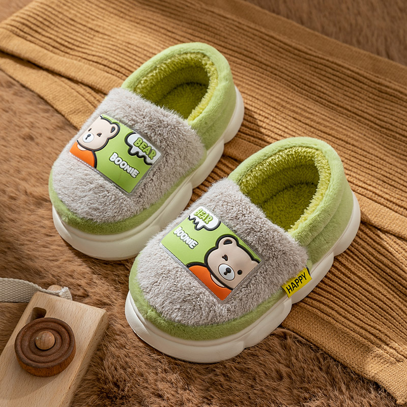 儿童棉拖鞋冬季包跟小熊毛绒棉鞋