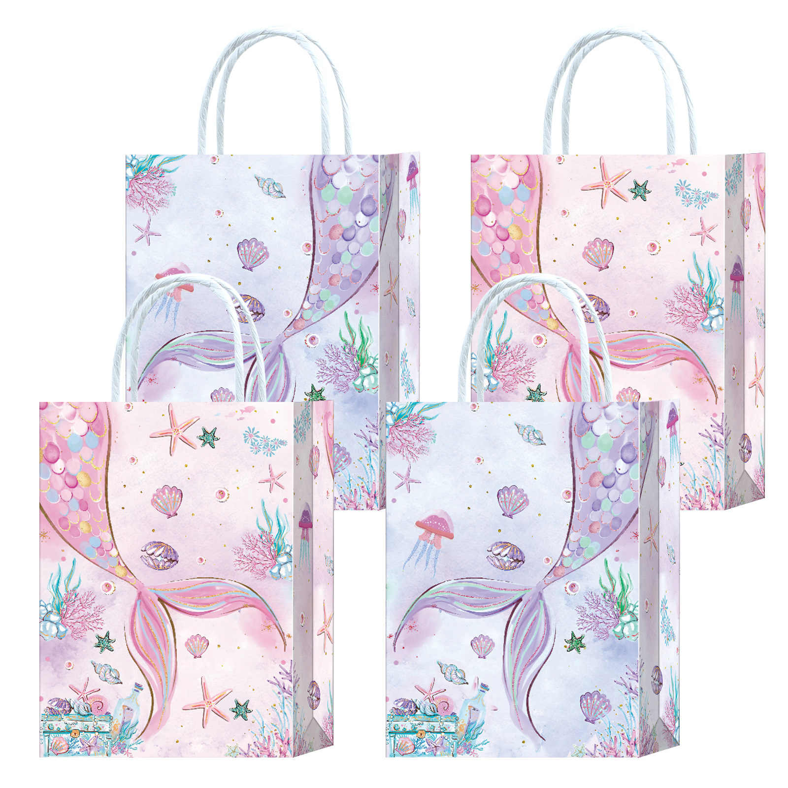 粉色紫色美人鱼尾派对礼品生日回礼袋糖果袋牛皮手提纸袋包装袋子