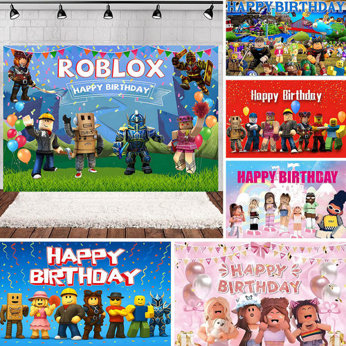 ROBLOX虚拟世界主题儿童生日派对拍照背景布沙盒游戏场景装饰道具