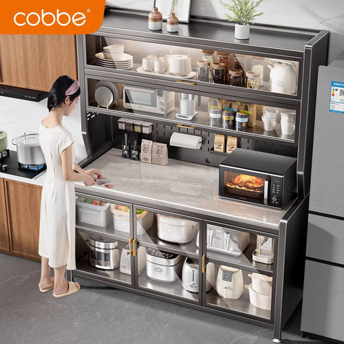 卡贝岩板餐边柜厨房置物架落地多层微波炉架多功能收纳储物碗橱柜