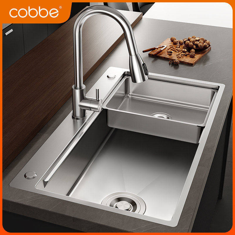 卡贝水槽大单槽304不锈钢加厚侧排水洗菜盆厨房洗碗洗菜池台下盆