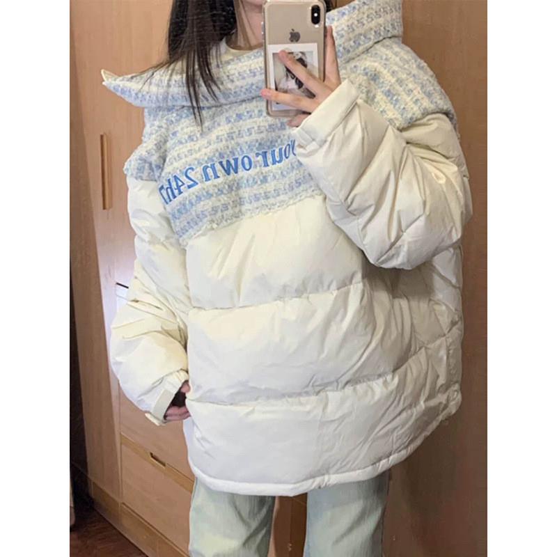 冬2024新款小香风ins拼接棉服外套女学生宽松加厚防风休闲面包服