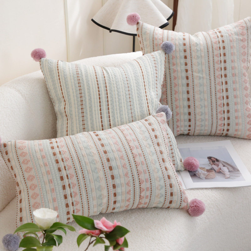 CandyNia 费尔岛编织条纹沙发抱枕套靠垫腰枕清新可爱圆球抱枕,居家布艺,抱枕被,淘宝优惠券,粉丝福利购,淘宝优惠卷