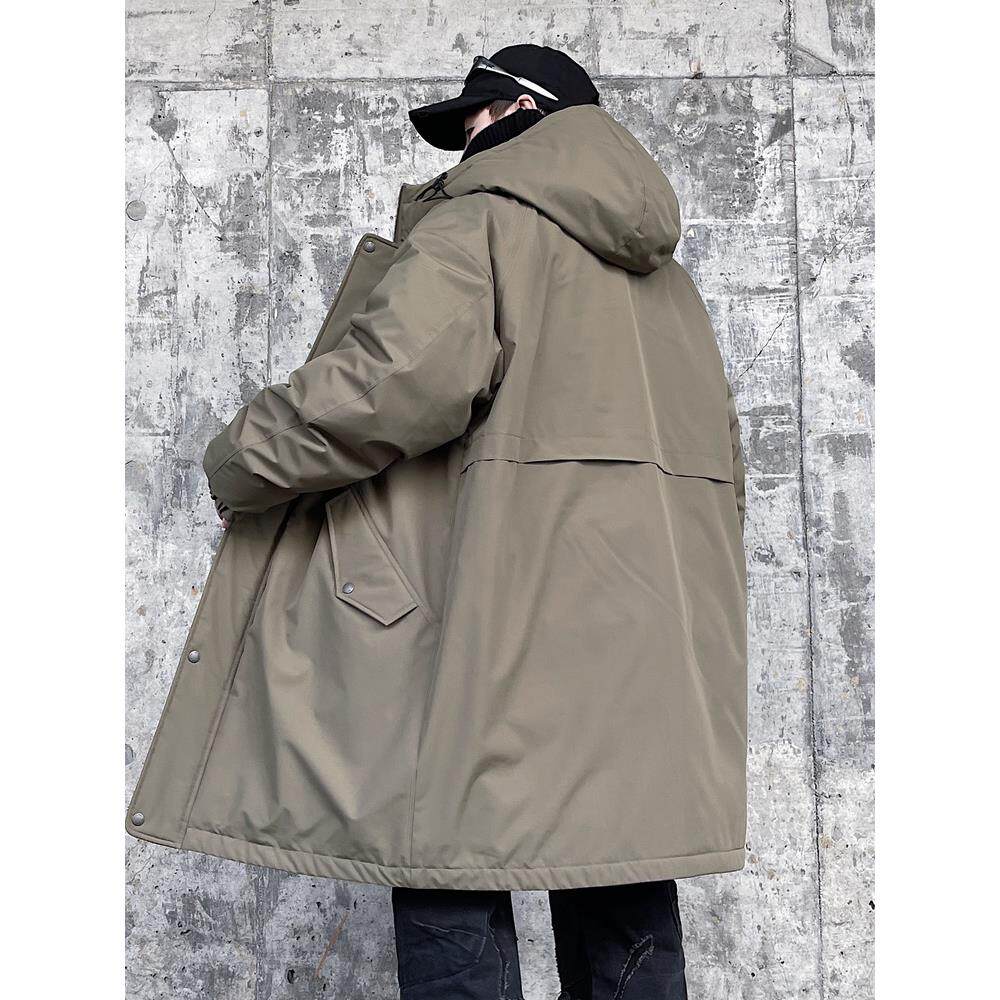 冬季新品大衣抗寒中长款连帽羽绒服男加肥加大码潮流休闲风衣外套