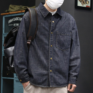 美式高街潮牌原色牛仔衬衫男款2026春季新款宽松翻领长袖衬衣外套