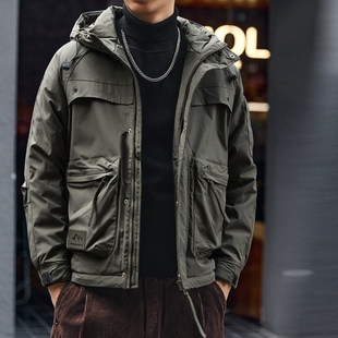 高端连帽户外冲锋衣男秋冬季潮牌休闲工装大码夹克棉衣外套