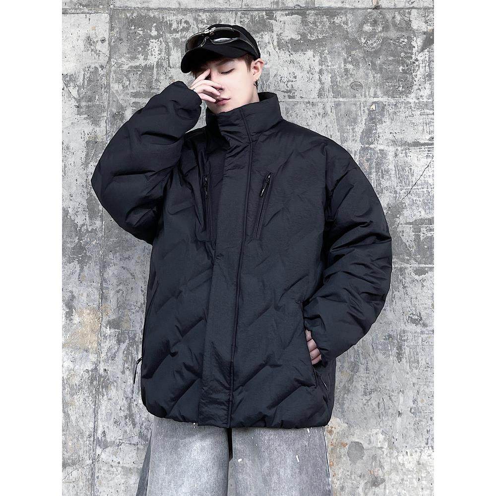 潮胖子25冬季冲锋衣户外立领羽绒服男加肥加大码宽松短款机能外套