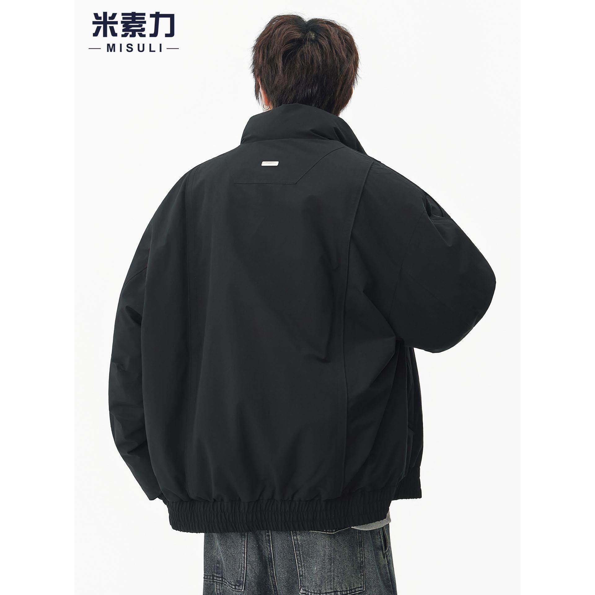 白鸭绒黑色防风立领羽绒服男冬季宽松厚款保暖外套休闲短款面包服