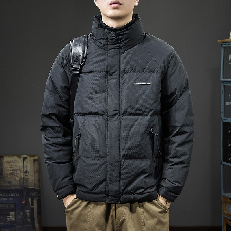 90白鸭绒男士羽绒服冬季新款美式休闲纯色短款立领加厚保暖面包服