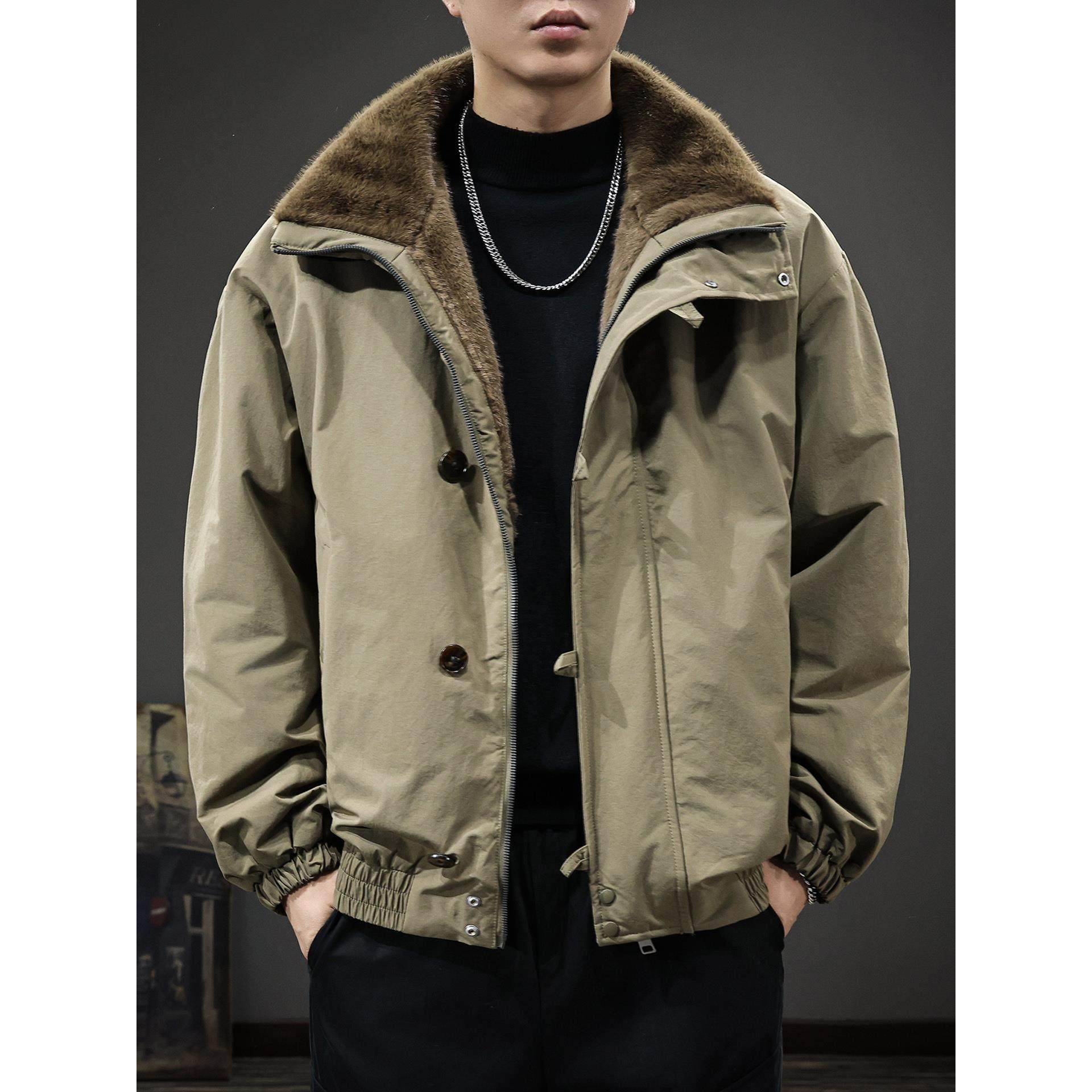 美式复古双面穿加绒保暖棉衣男冬季新款痞帅翻领工装防风夹克外套