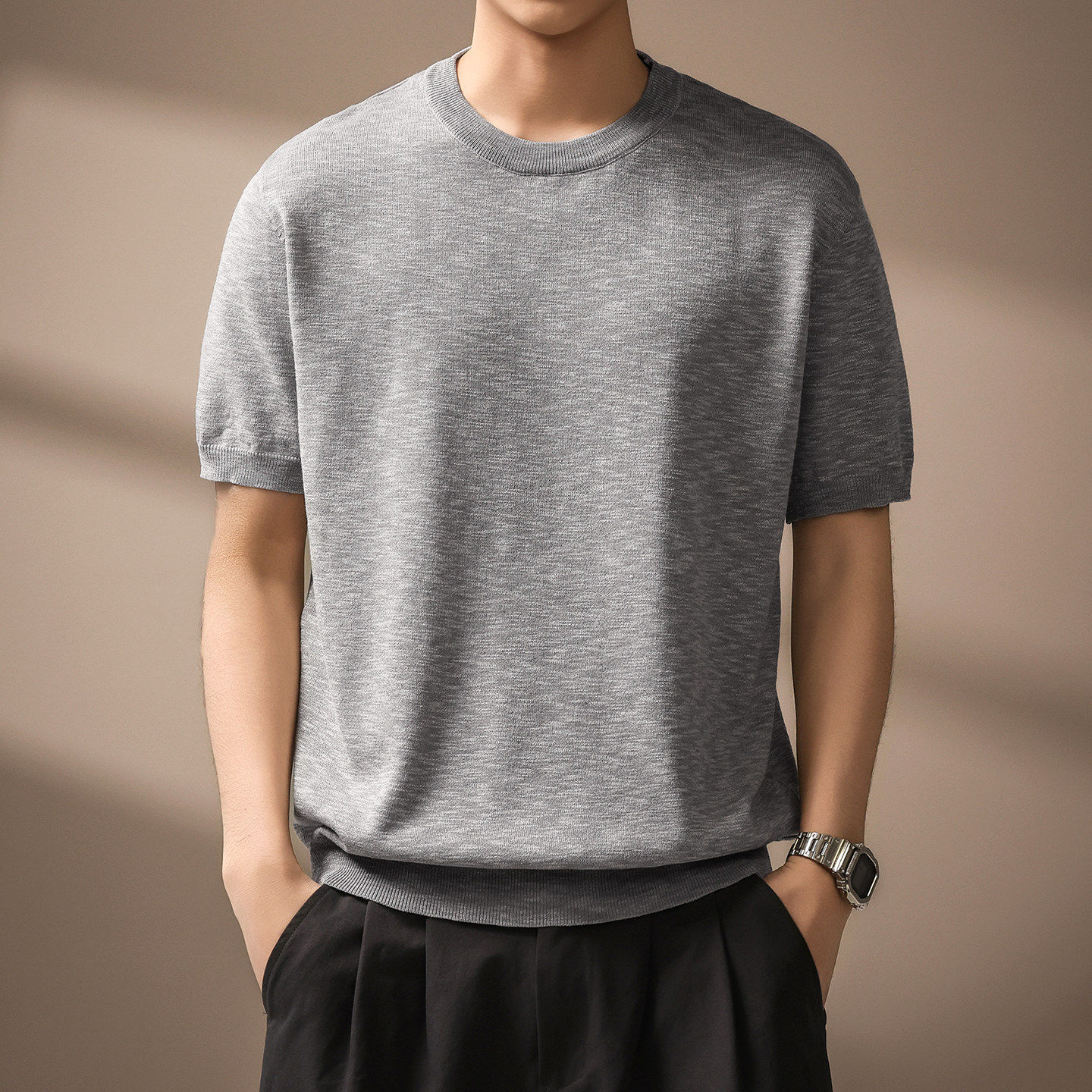 高端老钱风针织短袖男士夏季新款轻熟风半袖高级感内搭打底T恤男