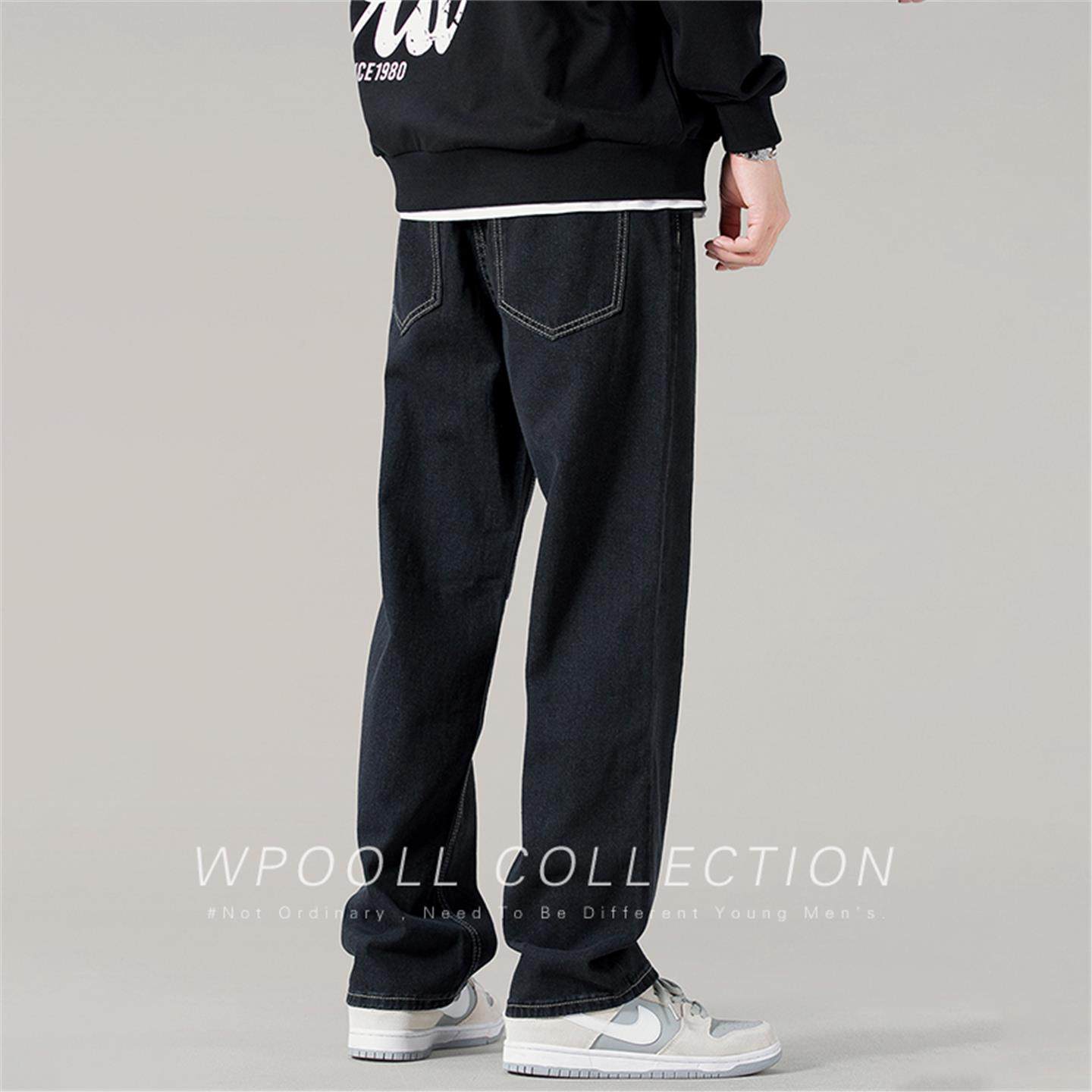 美式高街黑色牛仔裤男生春季潮牌休闲宽松直筒裤子男垂感阔腿长裤