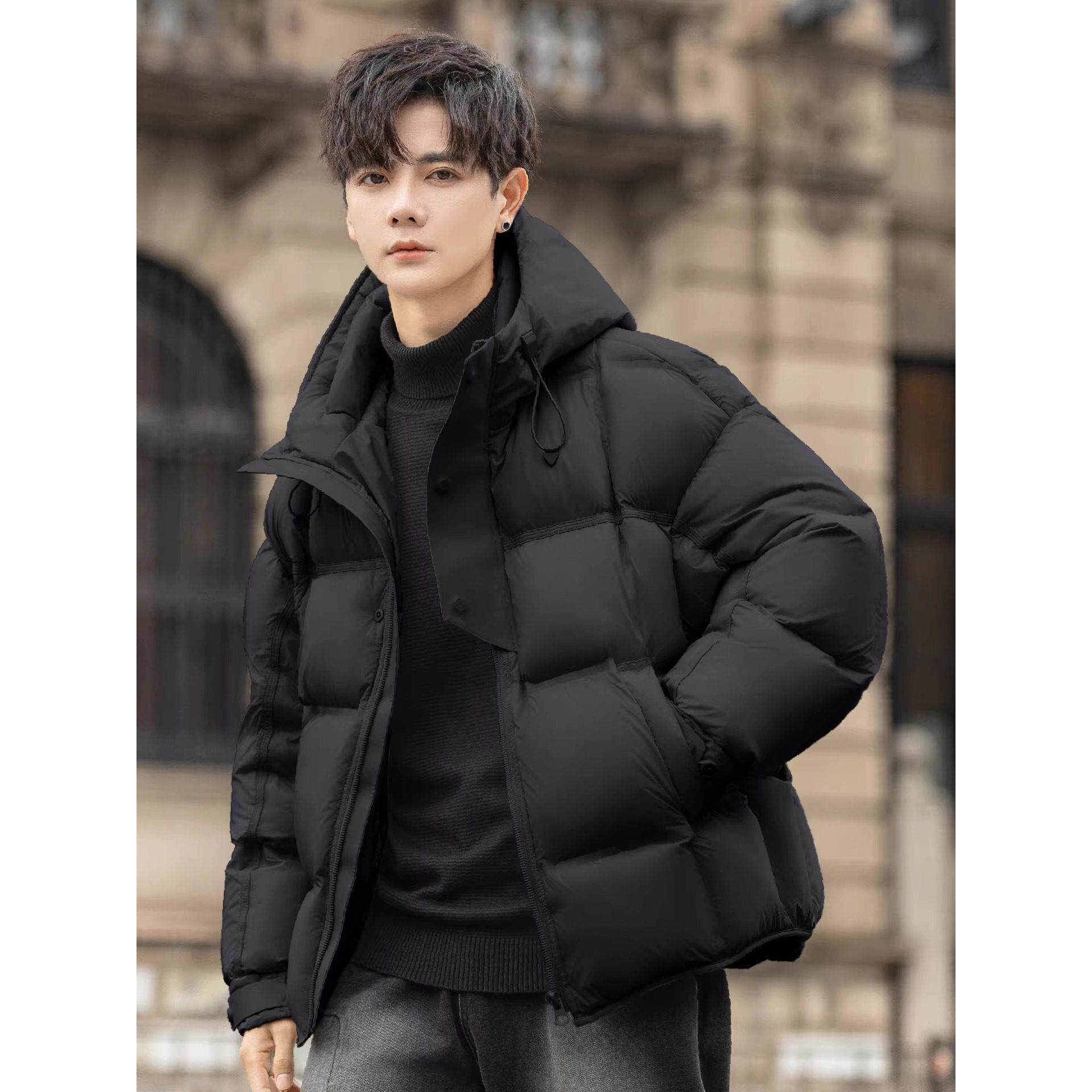 高充绒量男士羽绒服泡芙连帽25新款冬季加厚面包保暖短款宽松外套