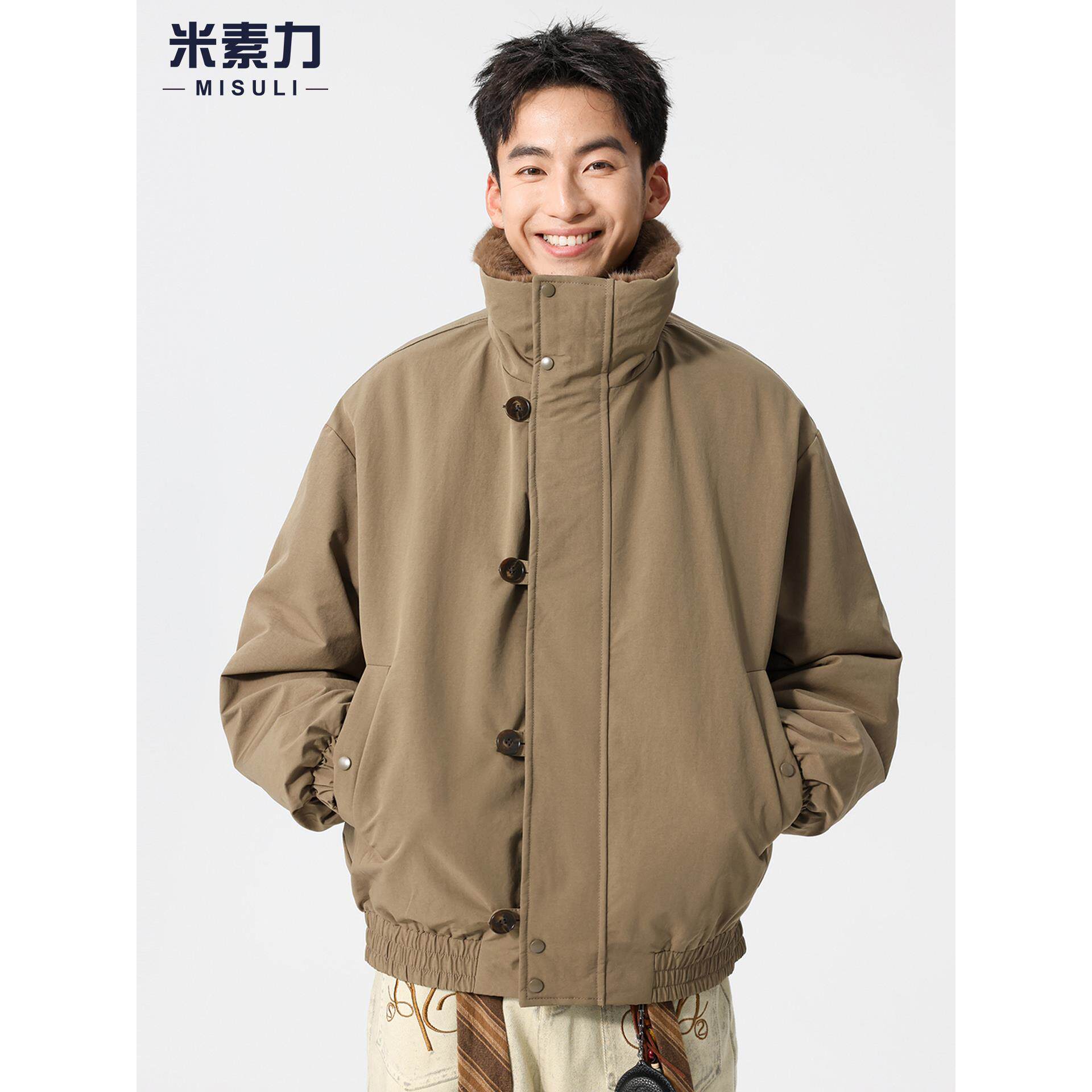 巴恩风加绒加厚座山雕外套男冬季潮流痞帅百搭毛毛双面穿棉服宽松