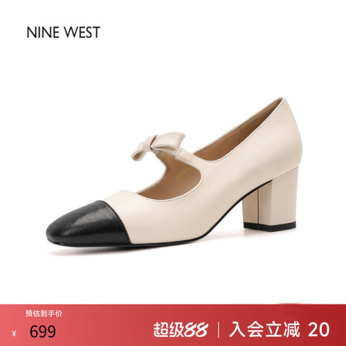 玖熙小香风真皮蝴蝶结玛丽珍鞋
