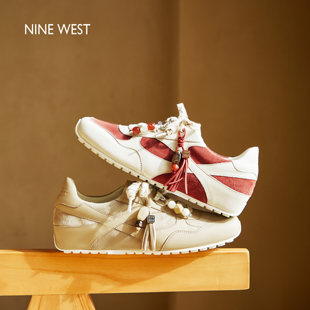 West 板鞋 玖熙复古德训鞋 拼色系带运动休闲鞋 女2025秋冬新款 Nine