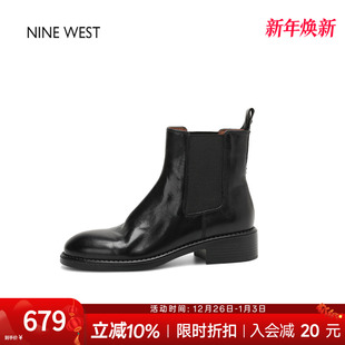 中跟切尔西平底女靴咖色 玖熙复古时尚 奥莱专供奥莱专供Nine West