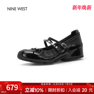 低跟单鞋 奥莱专供Nine 双扣带芭蕾舞鞋 玖熙圆头漆皮玛丽珍鞋 West