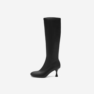 奥莱专供Nine 玖熙2025年高跟长靴女斜方头侧拉链瘦瘦及膝靴 West