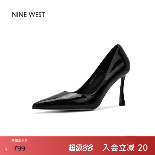 玖熙漆皮尖头细跟浅口高跟单鞋