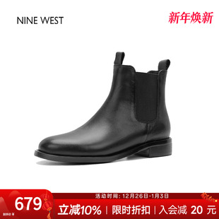 粗跟短靴女款 奥莱专供Nine 圆头牛皮切尔西靴马丁鞋 玖熙新款 West