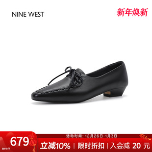 通勤鞋 奥莱专供Nine 女粗跟小皮鞋 玖熙复古风真皮系带乐福鞋 West