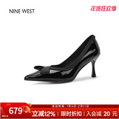 West 玖熙尖头高跟鞋 女细跟蝴蝶结浅口单鞋 奥莱专供Nine 通勤鞋