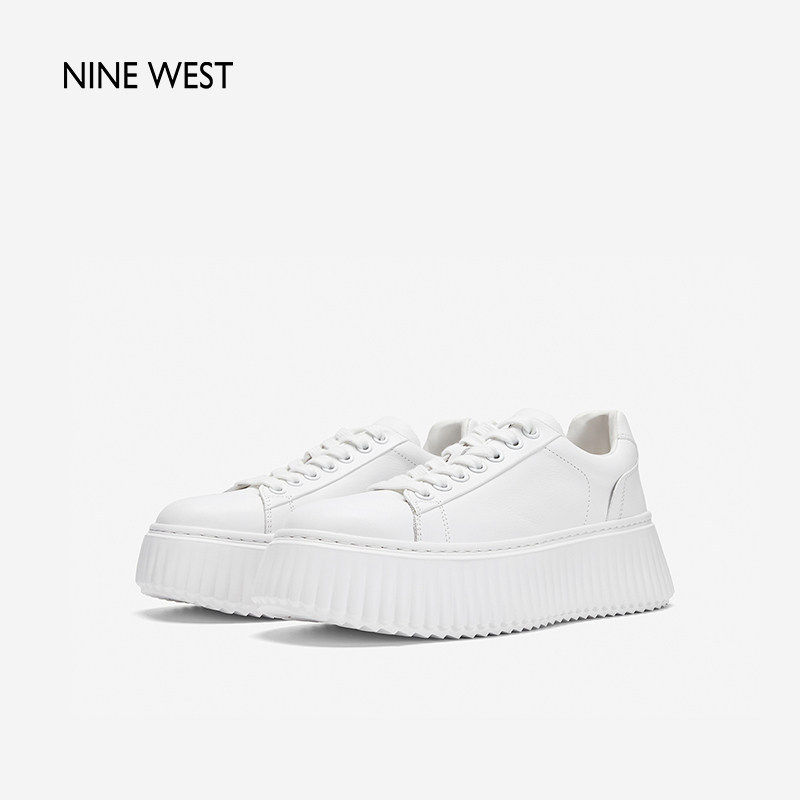 Nine West/玖熙厚底小白鞋女秋饼干鞋显高显瘦百搭运动休闲鞋真皮