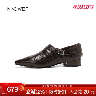 奥莱专供Nine West/玖熙尖头粗跟高跟鞋皮带扣小皮鞋气质女款单鞋