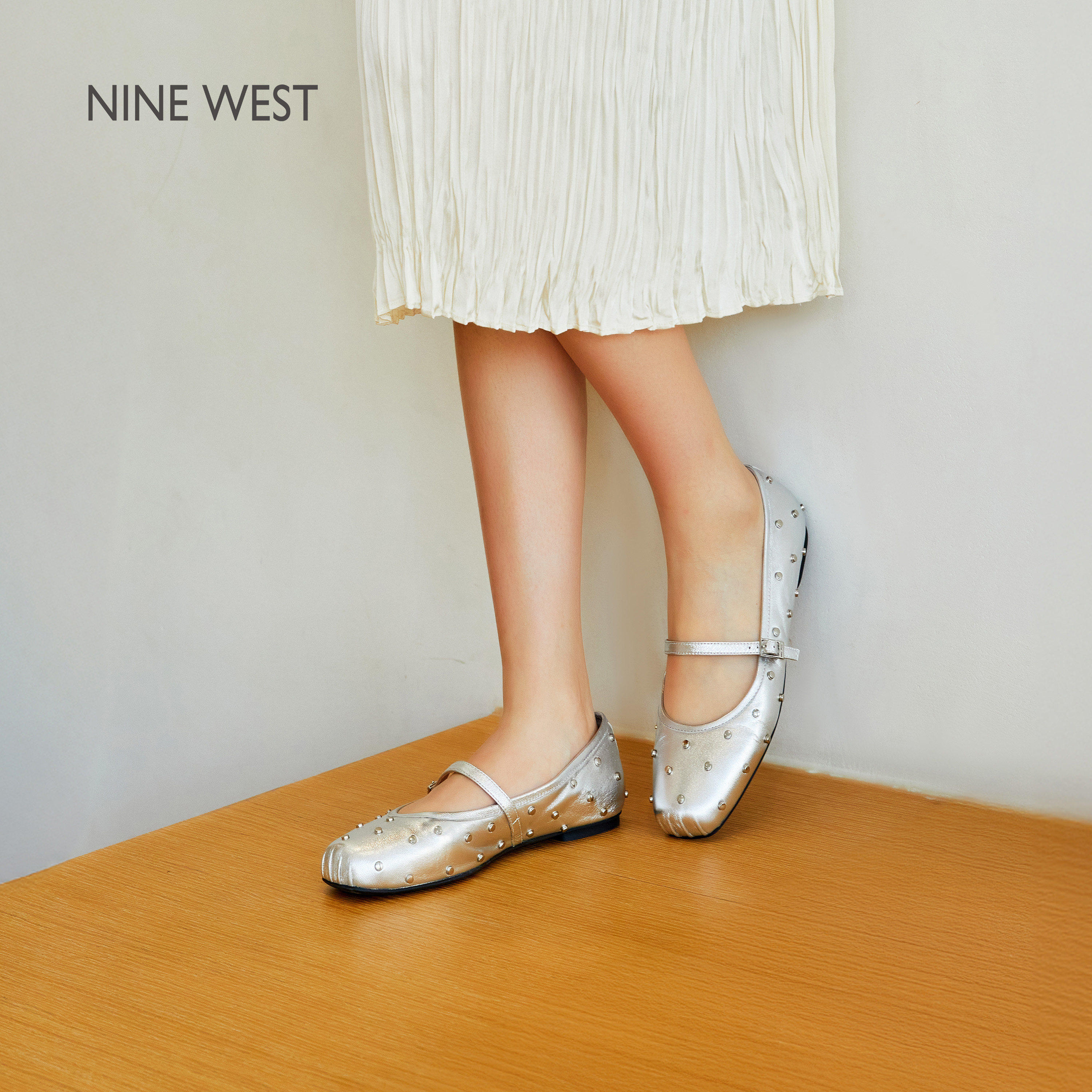 Nine West/玖熙平底玛丽珍鞋女2026新款配裙子铆钉真皮单鞋一字带,女鞋,浅口单鞋,淘宝优惠券,粉丝福利购,淘宝优惠卷