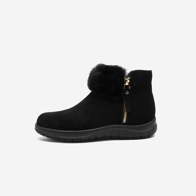 奥莱专供Nine West/玖熙厚底雪地靴女兔毛领加绒保暖短靴女通勤