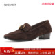 女款 奥莱专供Nine 秋方头皮鞋 粗跟单鞋 West 玖熙真皮一脚蹬乐福鞋