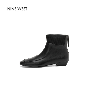 针织尖头毛线方头气质粗跟弹力瘦瘦靴 玖熙2025年新款 Nine West