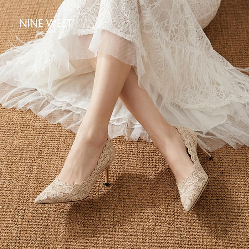 Nine West/玖熙塞纳河誓约法式浅口单鞋女细高跟婚鞋尖头气质优雅