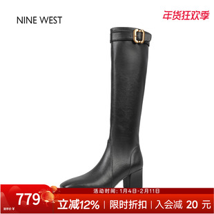 奥莱专供Nine West/玖熙法式粗跟高筒靴长靴粗跟骑士靴女冬长筒靴