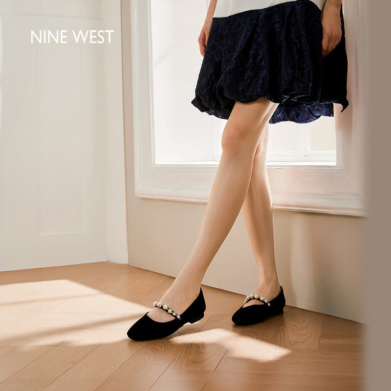 Nine West/玖熙复古珍珠玛丽珍鞋女2026新款一字带浅口平底单鞋,女鞋,浅口单鞋,淘宝优惠券,粉丝福利购,淘宝优惠卷
