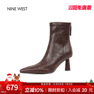 奥莱专供Nine 玖熙尖头高跟弹力瘦瘦靴切尔西女靴粗跟短靴女 West