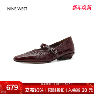 浅口单鞋 奥莱专供Nine 软底奶奶鞋 玖熙一字扣带玛丽珍女鞋 秋 West