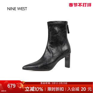 奥莱专供Nine West/玖熙尖头时装靴弹力瘦瘦靴粗跟短靴高跟短靴冬